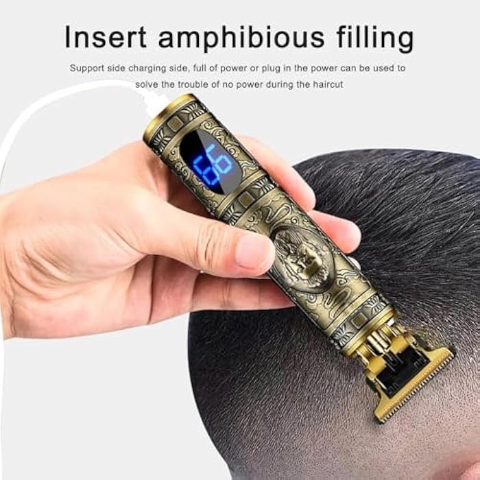 Endzone Professional Rechargeable Digital Display Cordless Beard Hair Trimmer Kit with Guide Combs Brush USB Cord for Men, Family or Pets Rechargeable Li-ion Battery 120 minutes Runtime - Gold - Image 3